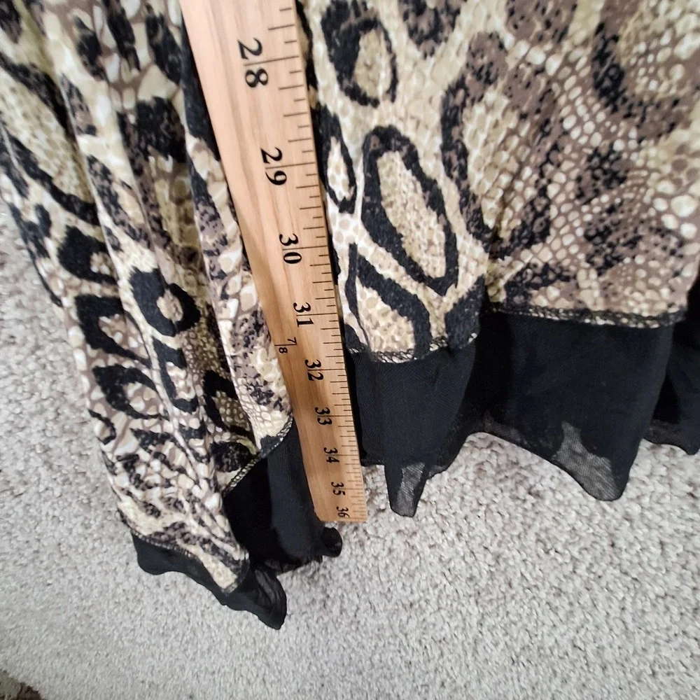 Cupio Tunic Dress Women's XL White Black Leopard Print Sheer Asymmetrical Hem